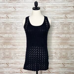 Trina Turk Pointelle Knit Tank Top Black Sweater Neutral Resort Work Size XS
